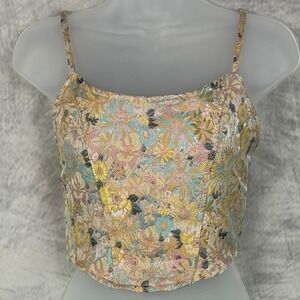 Tapestry style Floral Corset Crop Top Womens Sz M Cottagecore Fairycore Peasant